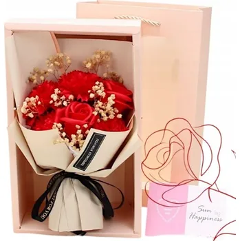 umělá květina VOŇAVÁ KYTICE Z MÝDLOVÝCH KVĚTŮ FLOWER BOX ČERVENÉ KVĚTY DÁREK