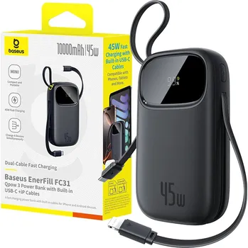 Powerbanka RYCHLÁ POWERBANKA BASEUS 10000mAh 45W USB-A SE ZABUDOVANÝMI KABELY USB-C LIGHTNING