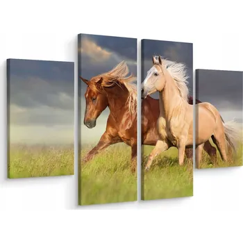 Obraz Čtyřdílný obraz cválající koně Louka 3D 80x60