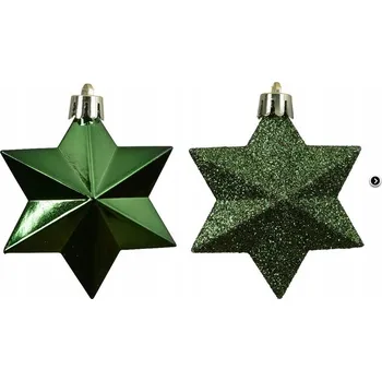 Vánoční dekorace Vánoční Koule zelená hvězda mix 12,3 cm 12 Ks sada vánoční baňky