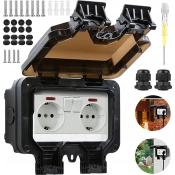 Elektrická zásuvka DVOJITÁ VENKOVNÍ ZÁSUVKA ELEKTRICKÁ ZAHRADNÍ VODOTĚSNÁ 250V IP66