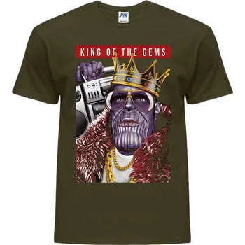 Pánská móda levne-bavlnene-tricko-potisk-kral-Thanos Barva: Khaki, velikost: M