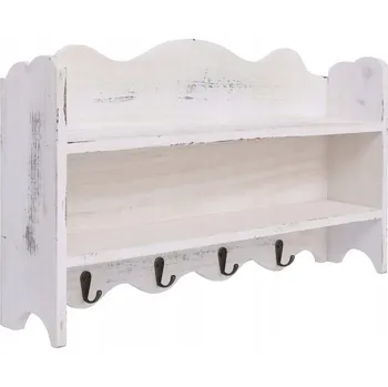Věšák Dřevěný nástěnný věšák s poličkami, bílý 50x10x30 cm