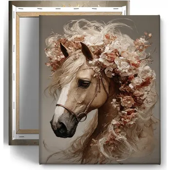 Obraz OBRAZ NA PLÁTNĚ 60x80 cm Kůň boho květiny moderní obývací pokoj ložnice