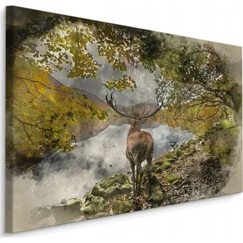 Obraz Obraz do obýváku ŘEKA příroda jelen akvarel 40x30