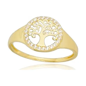 Prsten Prsten ze žlutého zlata strom života PR0798F + DÁREK ZDARMA