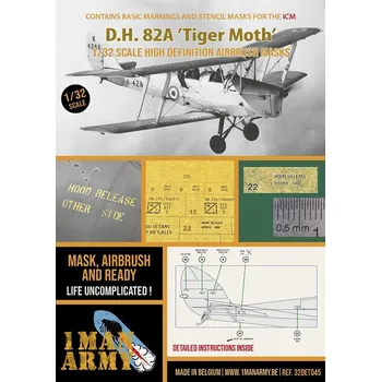 Plastikový model 1ManArmy 1/32 D.H. 82A Tiger Moth (ICM)
