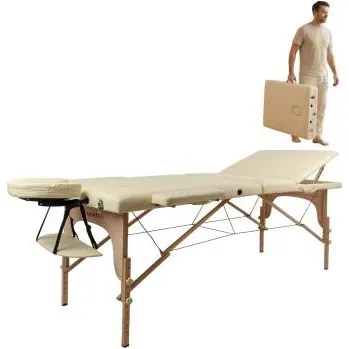 Masáž Masérské lehátko inSPORTline Japane 195x70x62-84 cm 3-dílné dřevěné Barva krémově žlutá