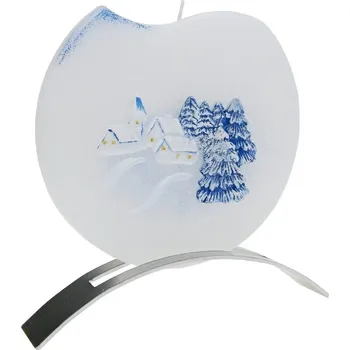 Svíčka Svíčka 1 knot Zimní krajina modrá + kovový stojánek (Ručně malovaná svíčka s obrázkem - bílostříbrná)