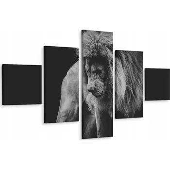 Obraz Vícedílný obraz Šedý LEV na černém pozadí 3D 150x90