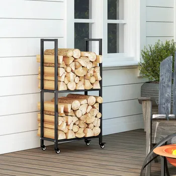 Stojan na palivové dřevo pro interiér, 60 x 30 x 119 cm | černý
