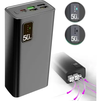 Powerbanka Power Bank 30000mAh se 2xUSB, USB-C, Micro USB, Lighting, Svítilna