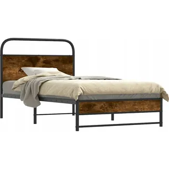 Postel Rám postele s opěrkou hlavy, ocel, kouřový dub, 207 x 105 x 100 cm