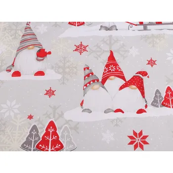 Vánoční bavlněná látka skřítek, barva 1 (CH7) šedá nejsvětlejší červená