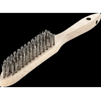Drátěný kartáč Lessmann 104441 | Ruční kartáč Standard dřevěná rukojeť 4-radová, nerezový drát zvlněný 0,20