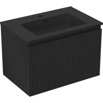 Koupelnový nábytek Mexen Rivel koupelnová skříňka 70 cm s umyvadlem Otis, 1 zásuvka, žebrovaná, černá matná - 91A20-07047-1-BF71-W18M71 Skříňky s umyvadlem