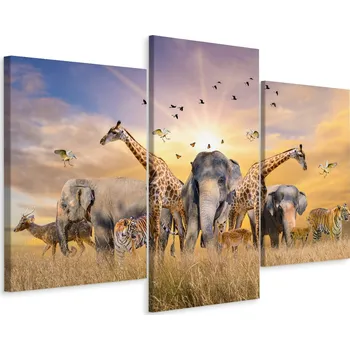 Obraz Obraz Triptych Divoká zvířata Krajina 3D 90x60