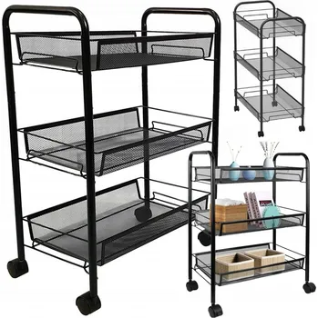 Koupelnový nábytek KOUPELNOVÁ/KUCHYŇSKÁ POLICE NA KOLEČKÁCH, KOVOVÝ REGÁL - 3 PATRA