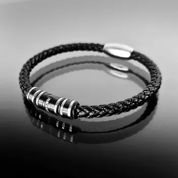 Náramek Exkluzivní pánský náramek z kůže a oceli, balený v dárkové krabičce č. 1197