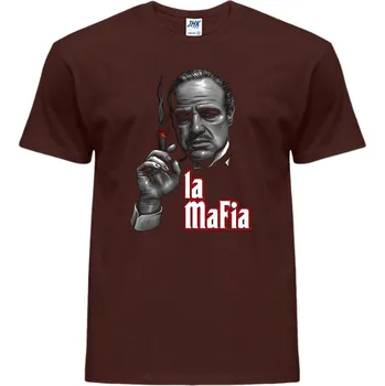 Pánské tričko levne-bavlnene-tricko-potisk-La-Mafia Barva: Chocolate - čokoládově hnědá, velikost: M