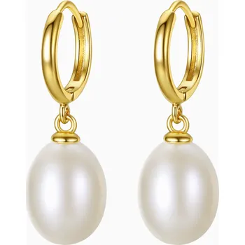 Náušnice Pozlacené náušnice s perlou – oválné visací kroužky