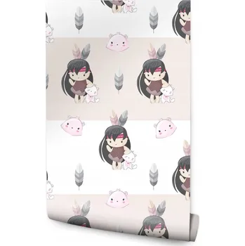 Fototapeta Dětská tapeta Indiánky Kočky Pírka