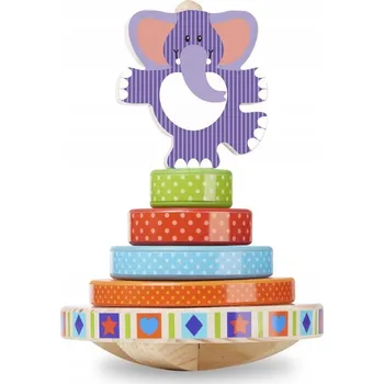 Dřevěná hračka Dřevěná balanční věž na tyči, barevná
