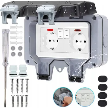 Elektrická zásuvka DVOJITÁ ZÁSUVKA IP66 ZAHRADNÍ VENKOVNÍ VODOTĚSNÁ ZÁSUVKA 250V