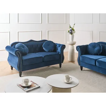 Pohovka Pohovka dvoumístná velurová modrá sametová retro styl obývací pokoj Beliani