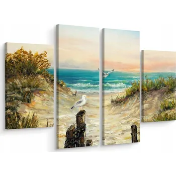 Obraz Čtyřdílný obraz MOŘE Duna Malba Racek 80x60