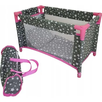 Doplněk pro panenku MARIOTOYS POSTÝLKA OHRÁDKA PRO PANENKU S POVLEČENÍM - 9381 šedá s hvězdičkami