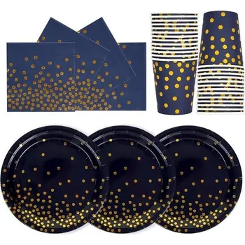 Party dekorace Párty nádobí 72 kusů tmavě modro-zlaté dětské narozeninové dekorace pro dívky sada doplňků na párty