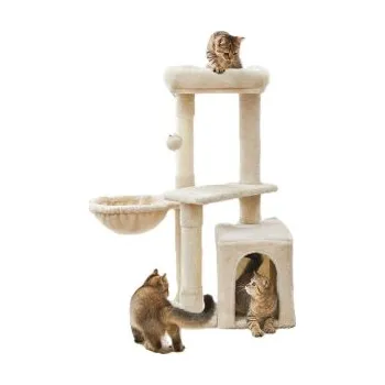 YAHEETECH Škrabadlo pro kočky 592975 beige s vyhlídkovou plošinou, 87 cm - A Béžová