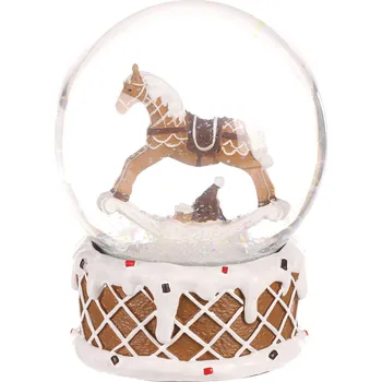 Vánoce Sněžítko s houpacím koníkem POL1505 hnědé/bílé zdobení