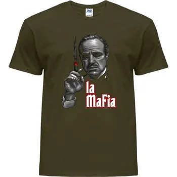 Pánské oblečení levne-bavlnene-tricko-potisk-La-Mafia Barva: Khaki, velikost: XL