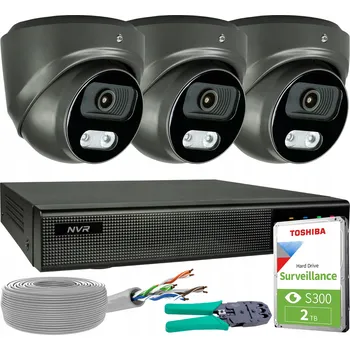 Bezpečnostní kamera Sada 3 Grafitových IP Kamer 8MP 4K POE Detekce Osob a Vozidel HDD 2TB