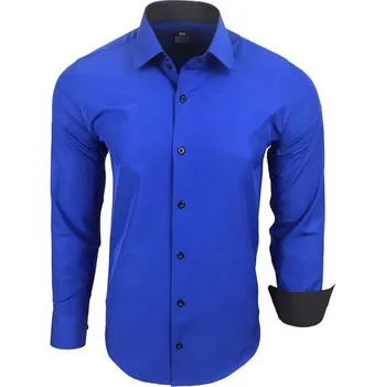 Pánská košile RUSTY NEAL košile pánská R-44 dlouhý rukáv slim fit modrá 6XL