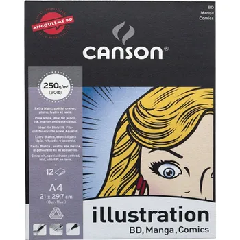 Výtvarný papír Canson Illustration skicák - lepený 12 listů, 250g,A4