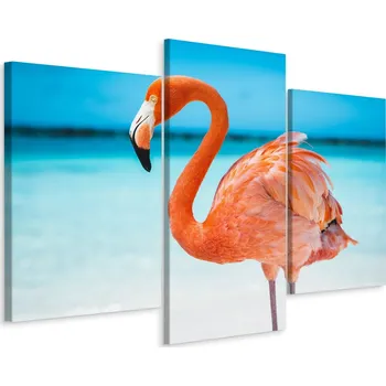 Obraz Obraz Tryptych Plameňák PTÁK Moře Krajina 3D 90x60