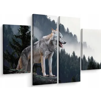 Obraz Čtyřdílný obraz VLK v lese, 3D krajina 80x60 cm