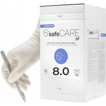 Vyšetřovací rukavice SafeCARE chirurgické rukavice latexové, bez pudru, velikost 8.0, sterilní ZARYS, balení 50 kusů