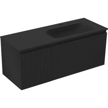 Koupelnový nábytek Mexen Rivel koupelnová skříňka 120 cm s umyvadlem Vela pravá, 1S, 1D, rýhovaná, černá mat - 91A23-12047-3-BBFF71-W23P71 Skříňky s umyvadlem