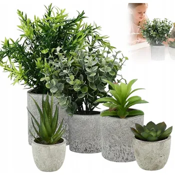 umělá květina UMĚLÉ KVĚTINY V KVĚTINÁČI DEKORACE ROSTLINY SADA 5 KUSŮ