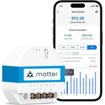 Meross Matter Smart Switch (VYŽADOVÁN NEUTRÁLNÍ VODIČ) - Monitorování energie a jednoduché