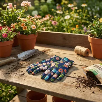 Pracovní rukavice Zahradní rukavice Tadar Kwiatki S/M tmavě modré