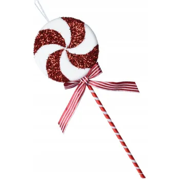 Vánoční dekorace Ozdoba na vánoční stromeček LÍZÁTKO červeno-bílý s mašlí na VÁNOČNÍ STROMEK VELKÝ 42 cm