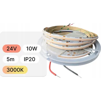 LED páska LED pásek 24V COB DOB 10W 3000K teplá bílá, vysoká účinnost 110lm/W, 5 metrů