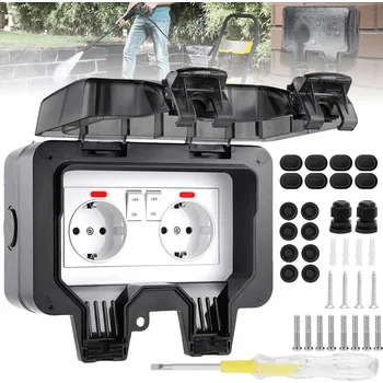 Elektrická zásuvka DVOJITÁ ZAHRADNÍ ZÁSUVKA VENKOVNÍ VODOTĚSNÁ ELEKTRICKÁ ZÁSUVKA IP66