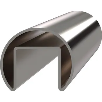 Madlo do koupelny nerezové kruhové madlo HM42, délka 4 m - nerezový profil ø 42,4 mm, tl. 2 mm s otvorem pro pro LED osvětlení nebo sklo 8 - 17,5 mm, broušená nerez K320/AISI304, prodej v délkách 1, 2, 3, 4, 5 a 6 m, cena za kus