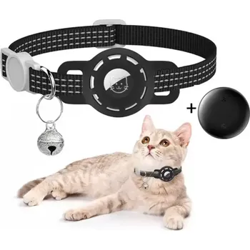 Lokátor TopTechnology Kroužek na krk pro kočky s GPS lokátorem S10 kompatibilní s Google Find My (Černý+Černý)